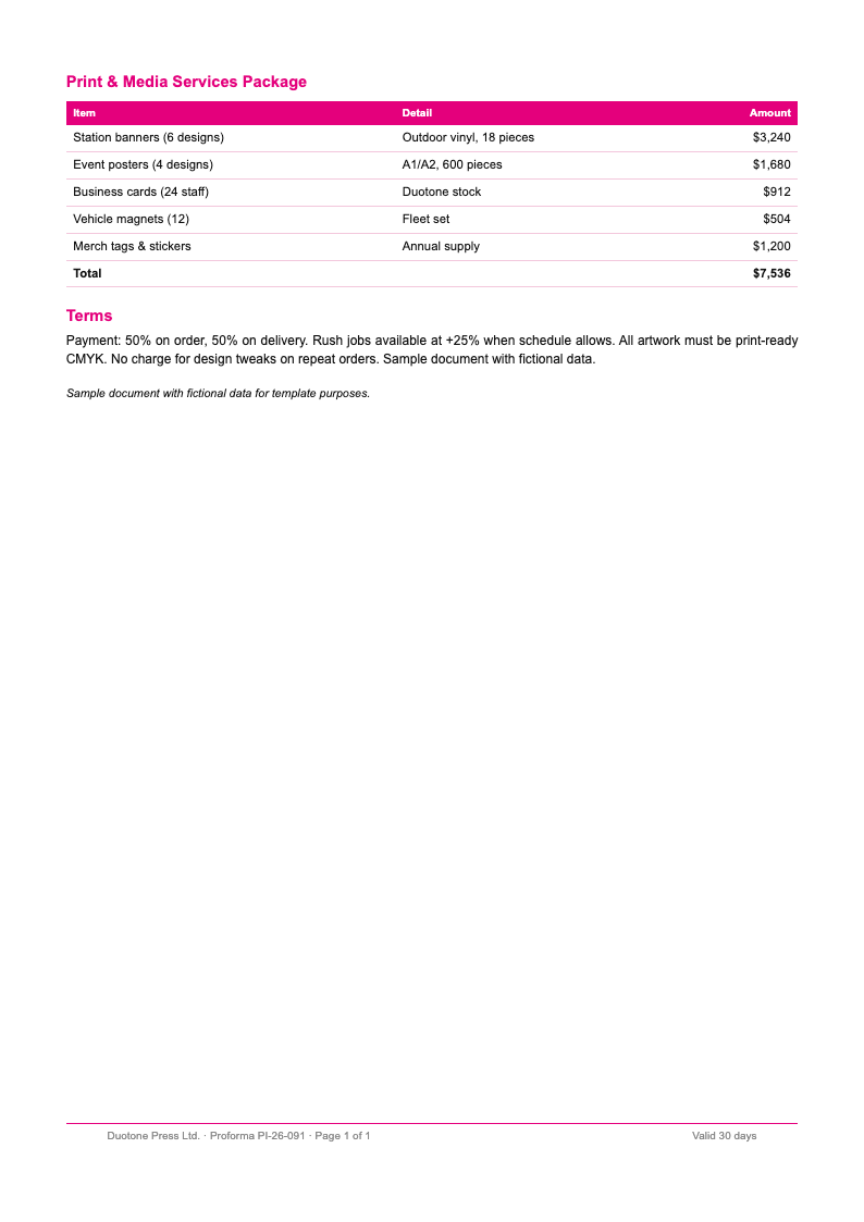 Duotone bold proforma invoice